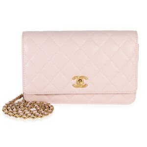Chanel Pink Quilted Lambskin CC Pearl Crush Wallet On Chain